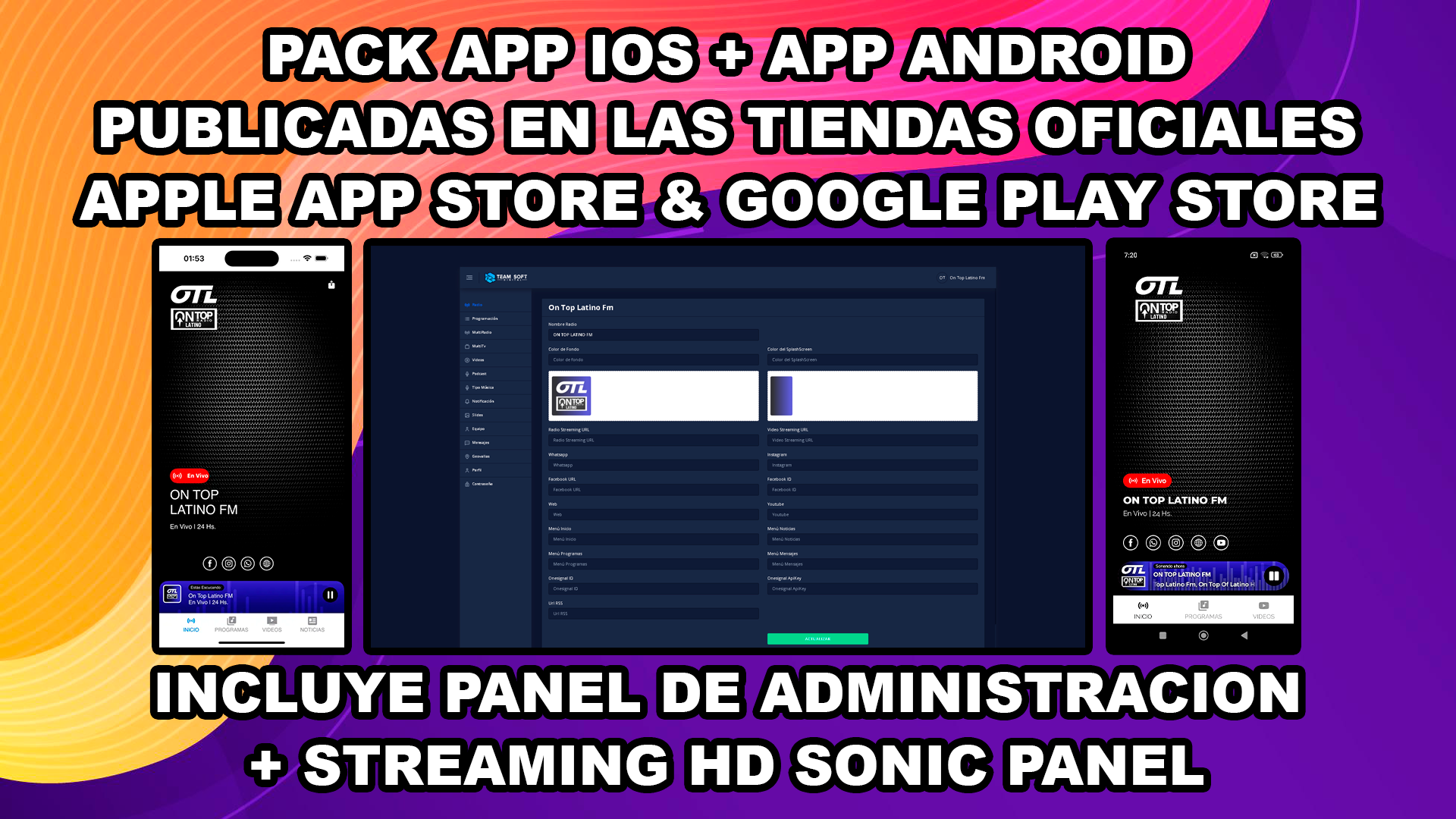 Pack App Radio iOS + Android con Panel | Publicación en Google Play y App Store