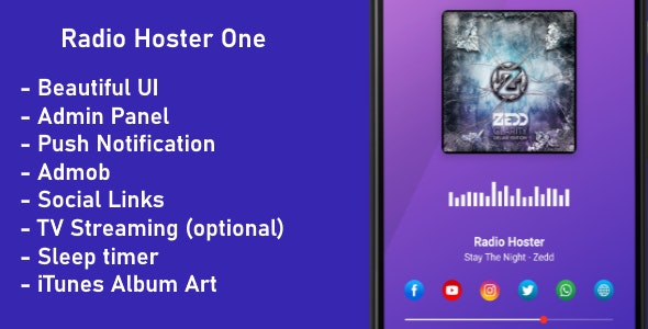 Radio Hoster One con panel de administración APP Radio TV API 34